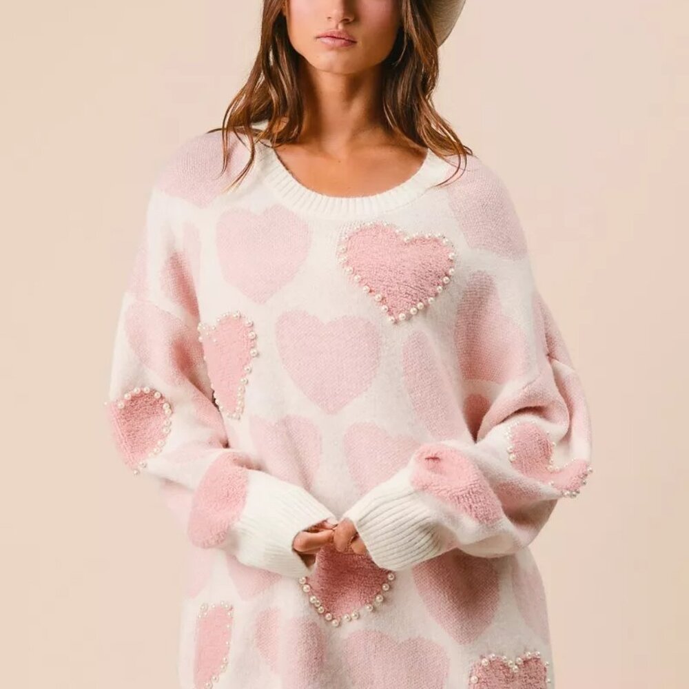 BiBi Heart Pattern Sweater with Pearl Detail - Picture 7 of 16